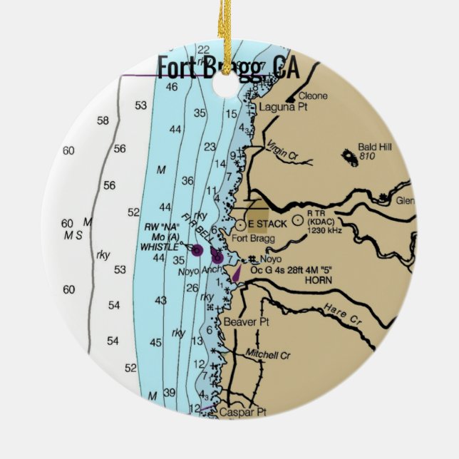 Nautiskt diagram för Fort Bragg CA Julgransprydnad Keramik (Baksidan)