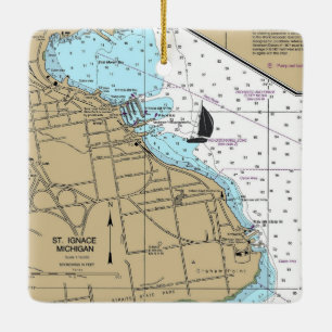 Nautiskt diagram för Ignace MI Julgransprydnad Keramik