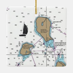 Nautiskt diagram för ön North Manitou Julgransprydnad Keramik
