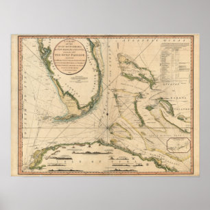 Nautiskt diagram över Bukt i Florida Poster