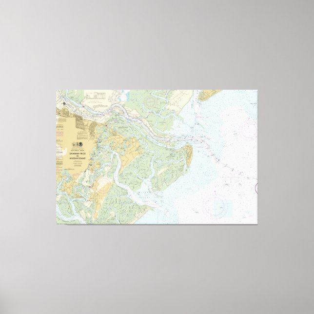 Nautiskt diagram över floden Savannah och Wassaw L Canvastryck (Framsida)