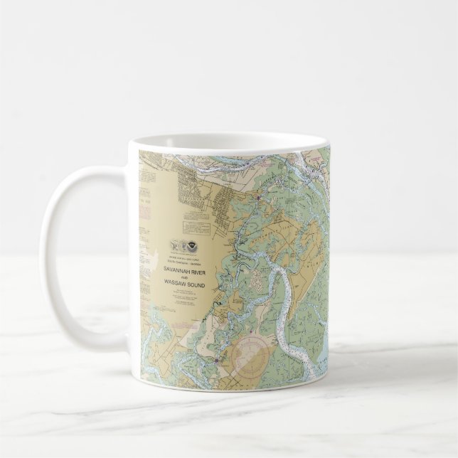 Nautiskt diagram över floden Savannah och Wassaw L Kaffemugg (Vänster)