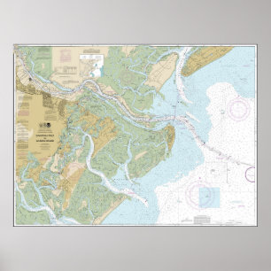 Nautiskt diagram över floden Savannah och Wassaw L Poster