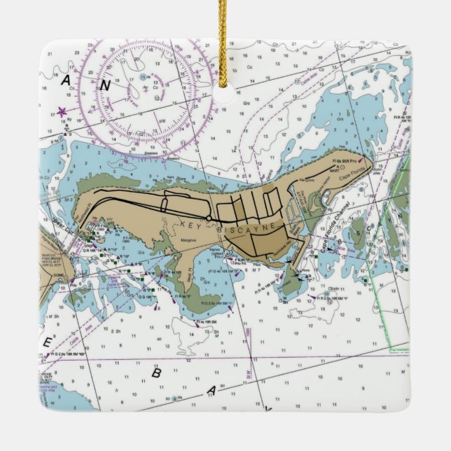 Nautiskt diagram över nyckel Biscayne Florida Julgransprydnad Keramik (Baksida)