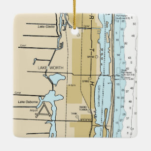 Nautiskt diagram över sjö Worth Florida Julgransprydnad Keramik