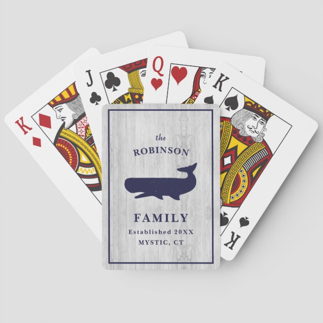Nautiskt familjenamnsmonogram Strandhus Rustikt Casinokort (Baksidan)