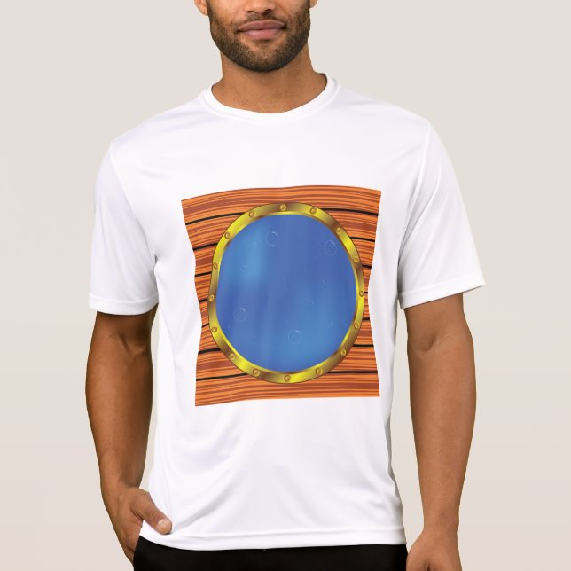Nautiskt fartygsporthål med blått vatten t shirt (Framsida)