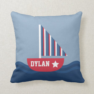 Nautiskt för barnrum för gullig segelbåt kudde