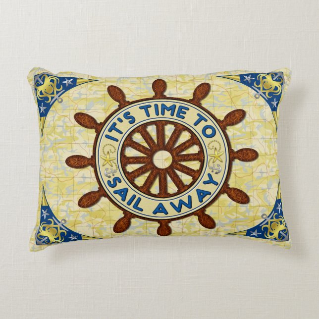 Nautiskt fraktroderträ rullar den gammala kartan prydnadskudde (Framsidan)