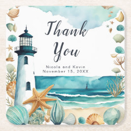 Nautiskt fyr Bröllop Underlägg Papper Kvadrat