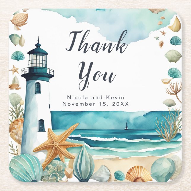 Nautiskt fyr Bröllop Underlägg Papper Kvadrat (Framsidan)