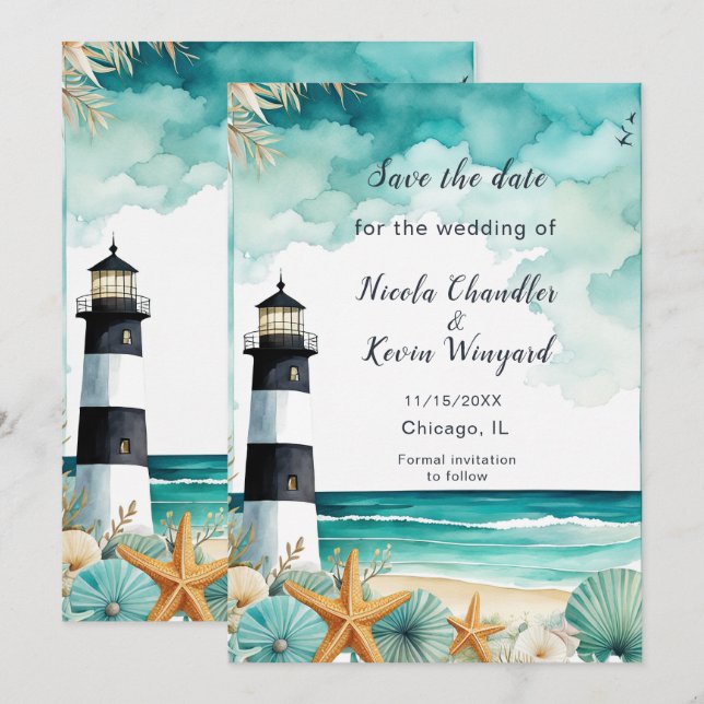 Nautiskt fyrreception spara datumet (Fram/baksida)