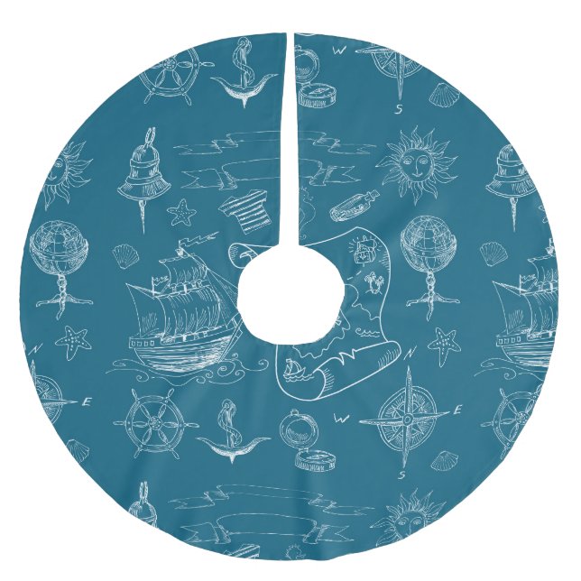 Nautiskt grafiskt mönster för ritning julgransmatta borstad polyester (Framsidan)