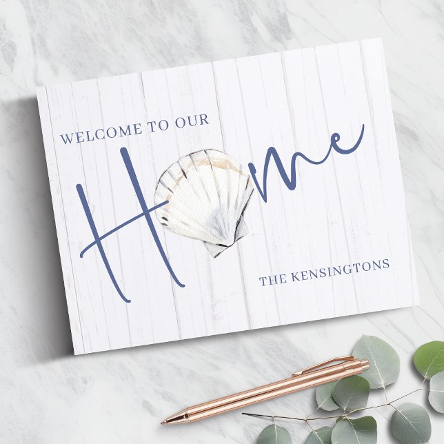 Nautiskt havshushem | Kustträ Gästböcker (Nautical Seashell Home | Coastal Wood Guest Book)