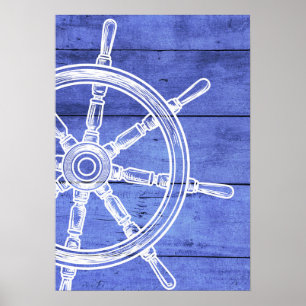 Nautiskt hjulblått poster