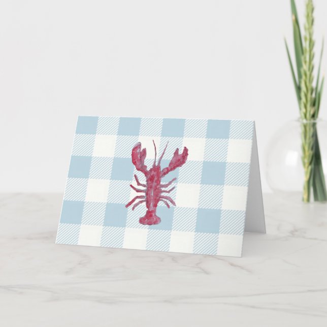 Nautiskt hummerblått Gingham-mönster Kort (Framsida)