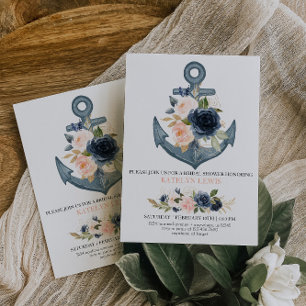Nautiskt Inbjudningskort för möhippan med Blommigt