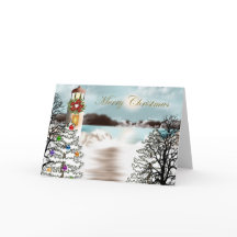 Nautiskt julkort med fyr