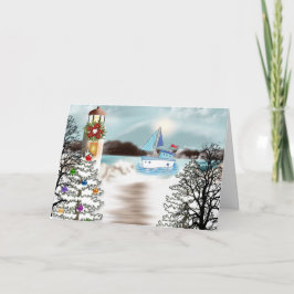Nautiskt julkort med fyr helgkort