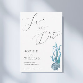 Nautiskt kustnära blå skal havsbryllup spara datumet