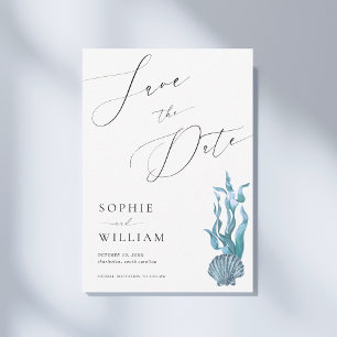 Nautiskt kustnatt blå skal havsbryllup spara datumet