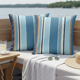 Nautiskt ljus teal mörk marinblå vit randig kudde