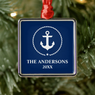 Nautiskt marinblått ankrar känt år julgransprydnad metall