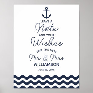 Nautiskt marinblått bröllop Lämna en anteckning sk Poster