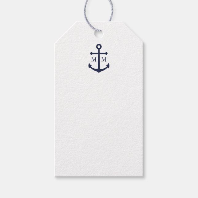 Nautiskt marint blåankarkort Bröllop Presentetikett (Framsidan)