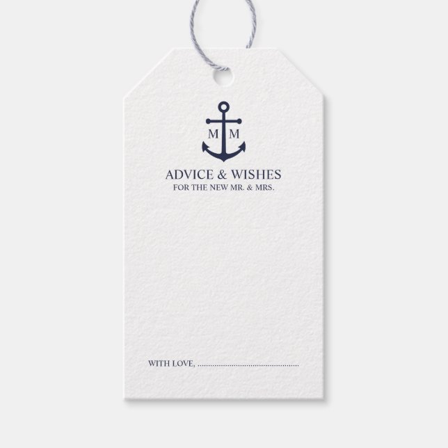 Nautiskt marint blåankarkort Bröllop Presentetikett (Framsidan)
