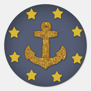 Nautiskt märke, marinblått, Guld Glitter Stars Runt Klistermärke