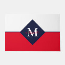 Nautiskt Modern Navy Blue Red Monogram