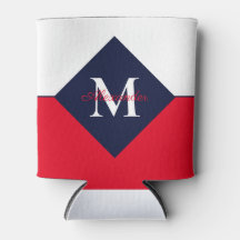 Nautiskt Modern Navy Blue Red Monogram