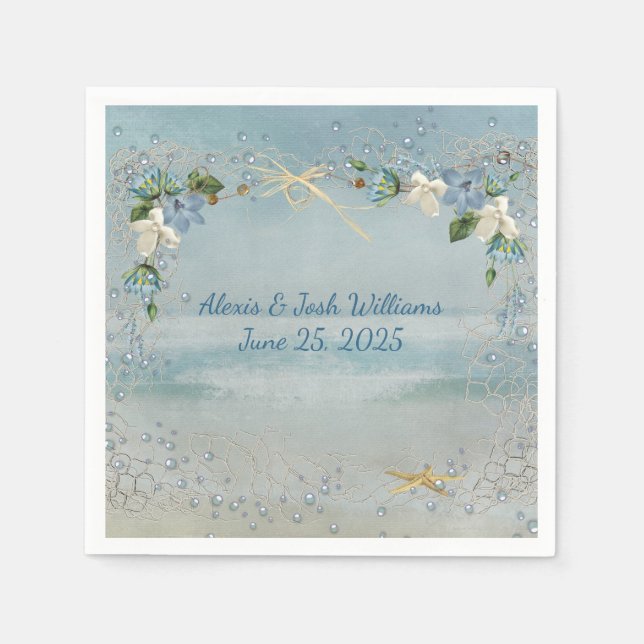 nautiskt nät med bubbla och blommor pappersservett (Framsidan)