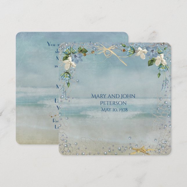 Nautiskt nät med stjärnfisk Vow Renewal Inbjudningar (Fram/baksida)