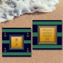 Nautiskt Navy Blå Gröna Ränder Ankare Bröllop Inbjudningar