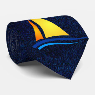 Nautiskt Navy Lädermönster med Segelbåtshalsduk Slips