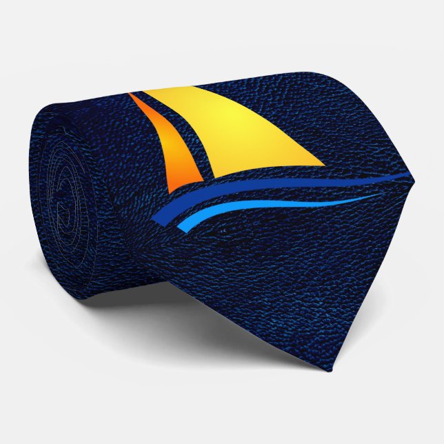 Nautiskt Navy Lädermönster med Segelbåtshalsduk Slips (Rullad)