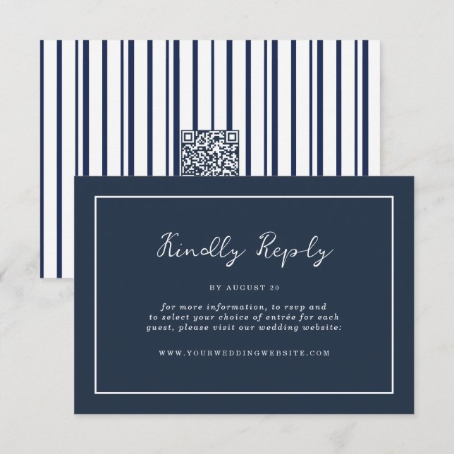 Nautiskt Navy Randigt Online RSVP Bifogad Kort (Fram/baksida)