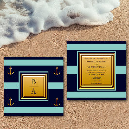 Nautiskt Navyblå Tealränder Ankare Bröllop Inbjudningar