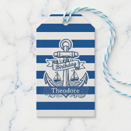 Nautiskt Randigt Ankare Födelsedag Presentetikett