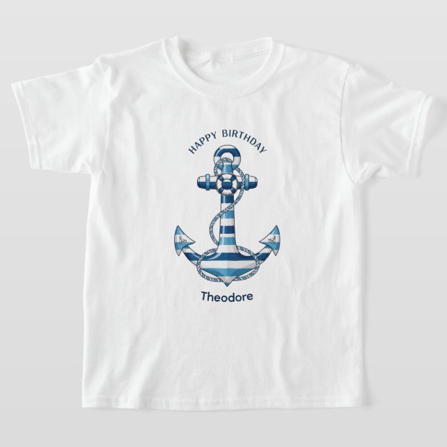 Nautiskt Randigt Ankare Födelsedag T Shirt (Laydown)