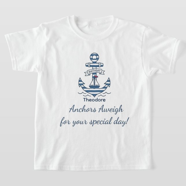 Nautiskt Randigt Ankare Födelsedag T Shirt (Laydown)