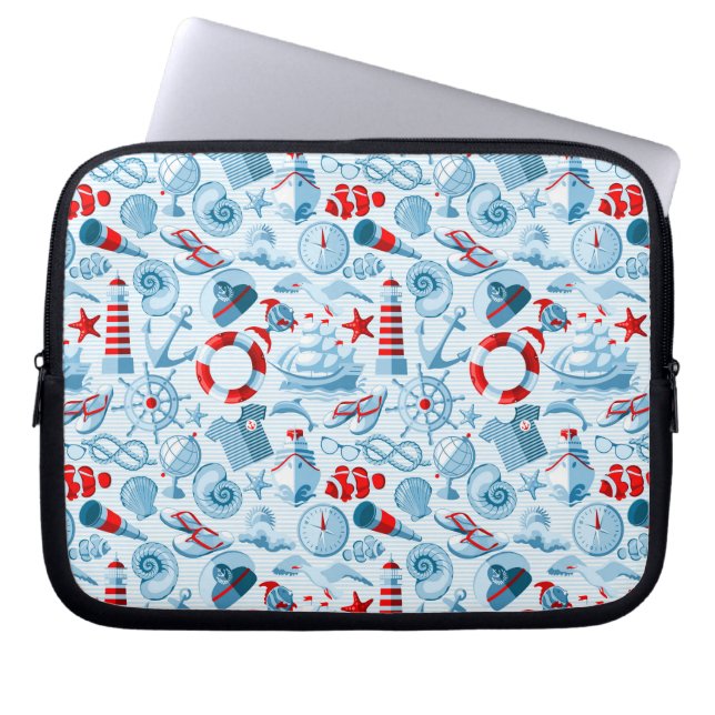 Nautiskt rött vit- och blåttmönster laptop sleeve (Framsidan)