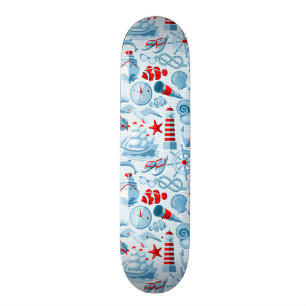 Nautiskt rött vit- och blåttmönster mini skateboard bräda 18,5 cm