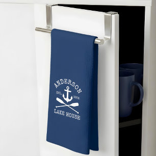 Nautiskt Sjö House-Anchor Oars-marinblått Kökshandduk