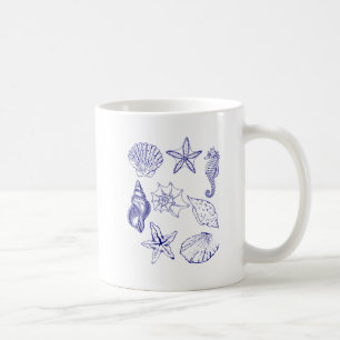 Nautiskt sjögränssnitt Mugg - Blue Line Art Ocean