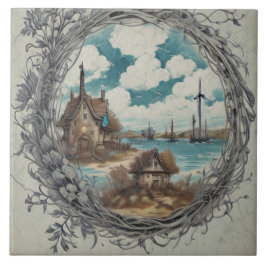 Nautiskt Sjölandskap Oljemålning nr 10 Kakelplatta