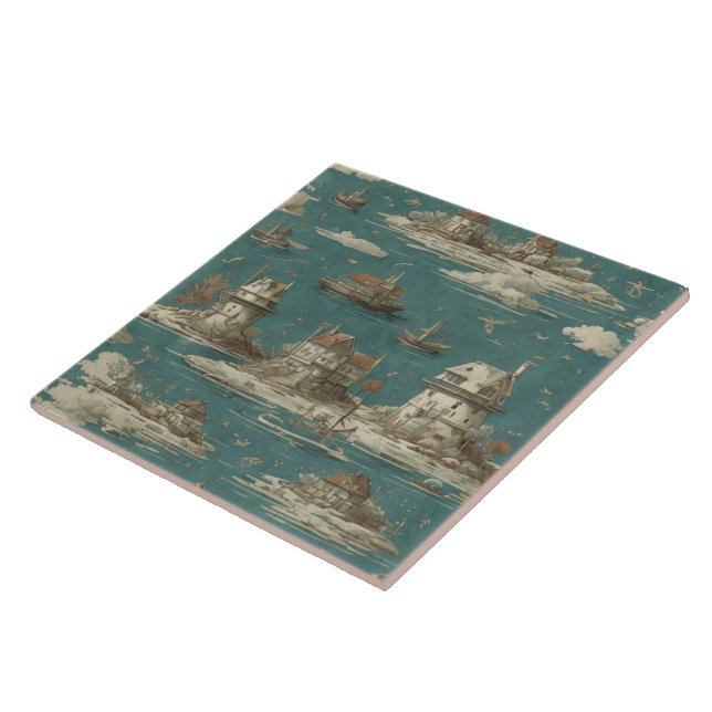 Nautiskt Sjölandskap, Oljemålning nr 11 Kakelplatta (Sidan)