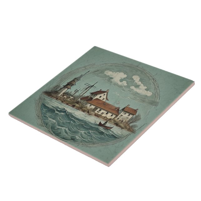 Nautiskt Sjölandskap, Oljemålning nr 15 Kakelplatta (Sidan)